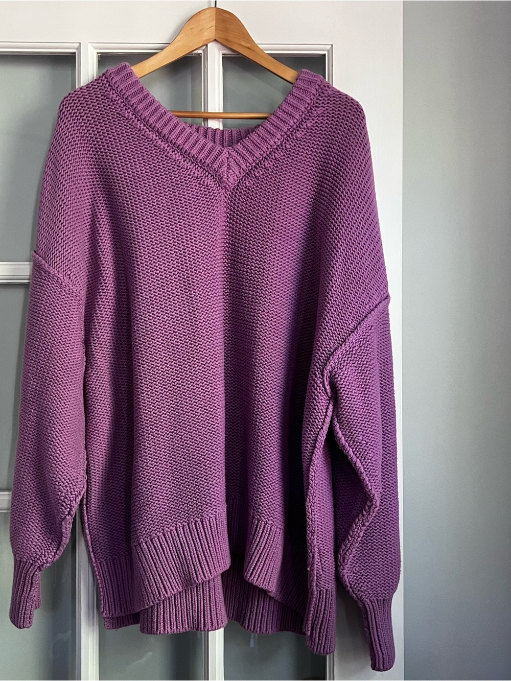 Free People Chunky V-Neck Sweater in Purple